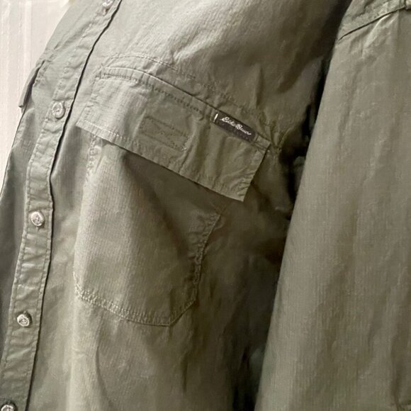 EDDIE BAUER LONG SLEEVE ARMY GREEN MILITARY  BRAVERY BUTTON UP SHIRT SZ XXLARGE - Picture 10 of 16